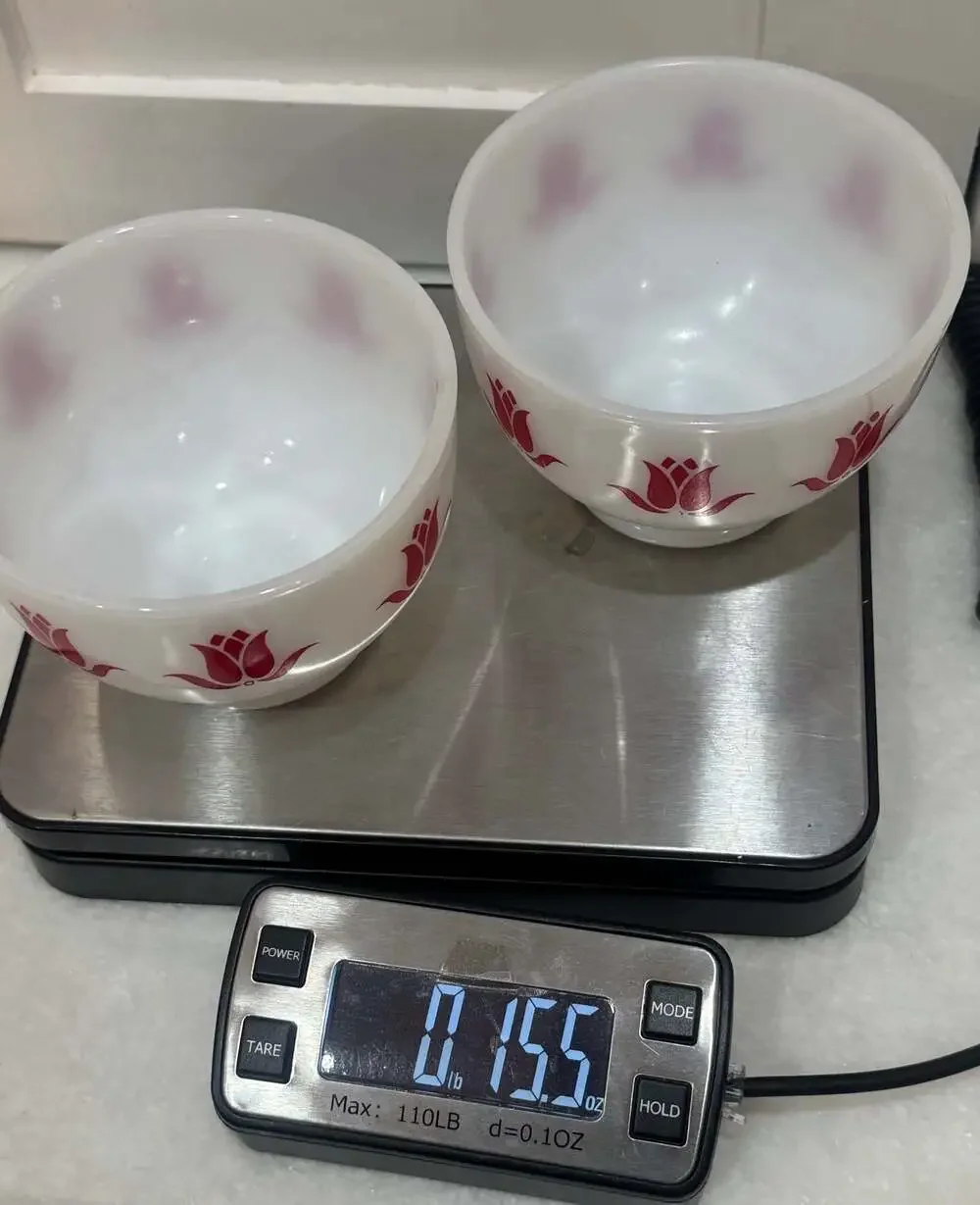 Set of 2 Vintage Fire-King Red Tulip Cottage Cheese Milk Glass Bowls